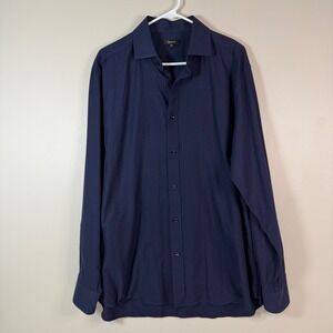 Quince Men's XL Organic Cotton/Cashmere Navy Blue Dress Shirt Elevated Neutral